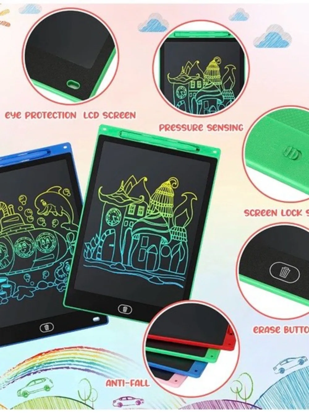 LCD Writing Tablet for Kids, 10 Inch Erasable Drawing Pad Colorful Set of 10